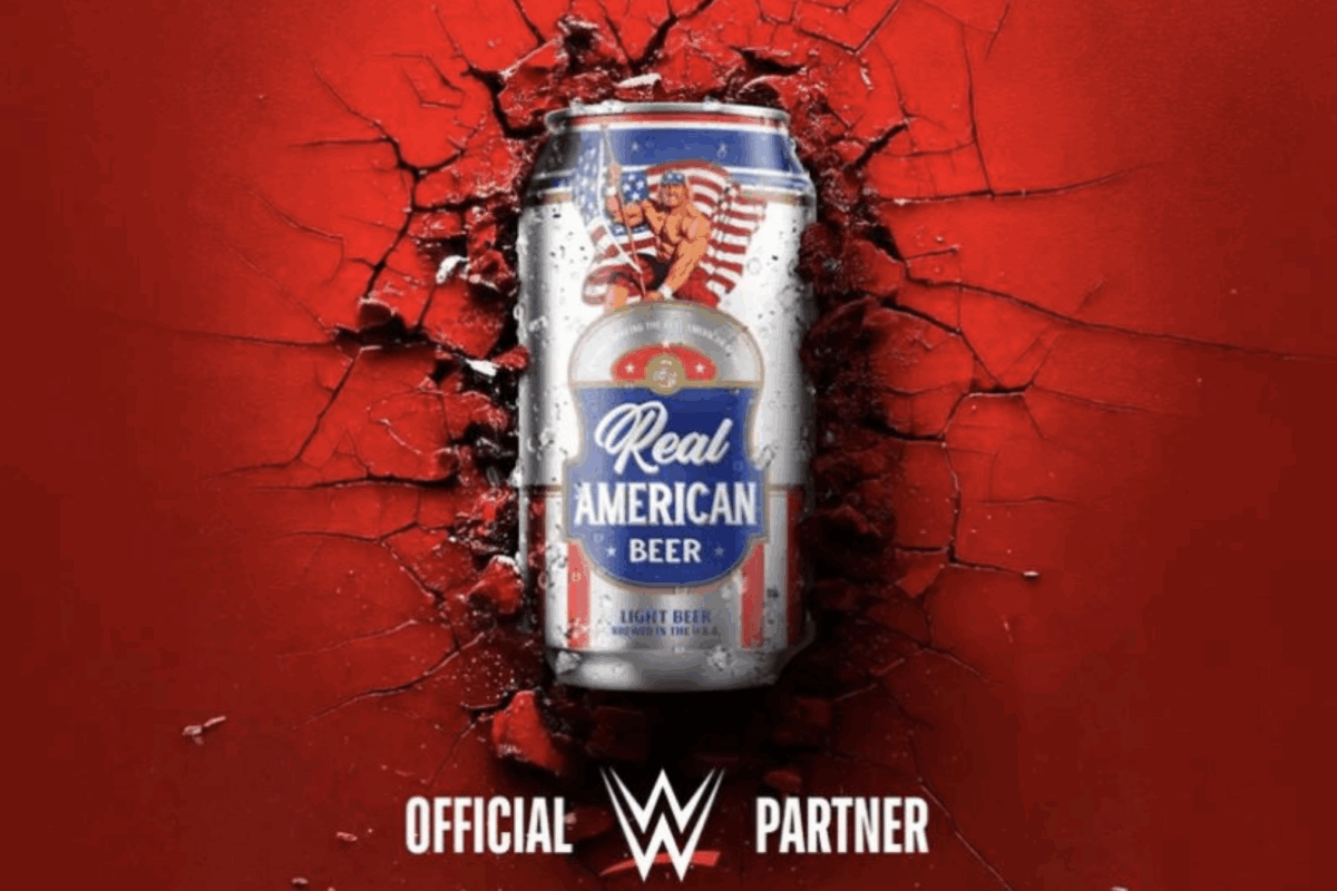 advertisement promoting WWE partnership with Hulk Hogan Real American Beer